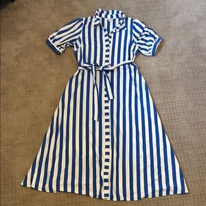 Boden Blue and White Buttoned Peplum Dress